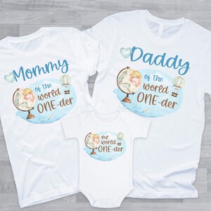 Mr World ONEder verjaardagsshirts - familie van de jarige, uniek avontuur, moeder vader oma broer, wereldbol kaart vintage wereld