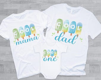 Popsicle Birthday Family Shirts - 1er anniversaire de garçon, cool, thème d'anniversaire de garçon de crème glacée, premier anniversaire de garçon, sucettes glacées bleu-vert, été