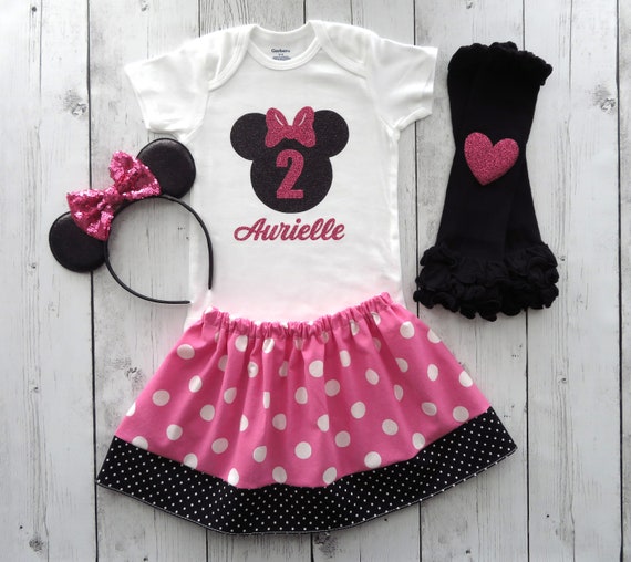 handmade girls pink Minnie Mouse second 2nd birthday tutu outfit polkadot