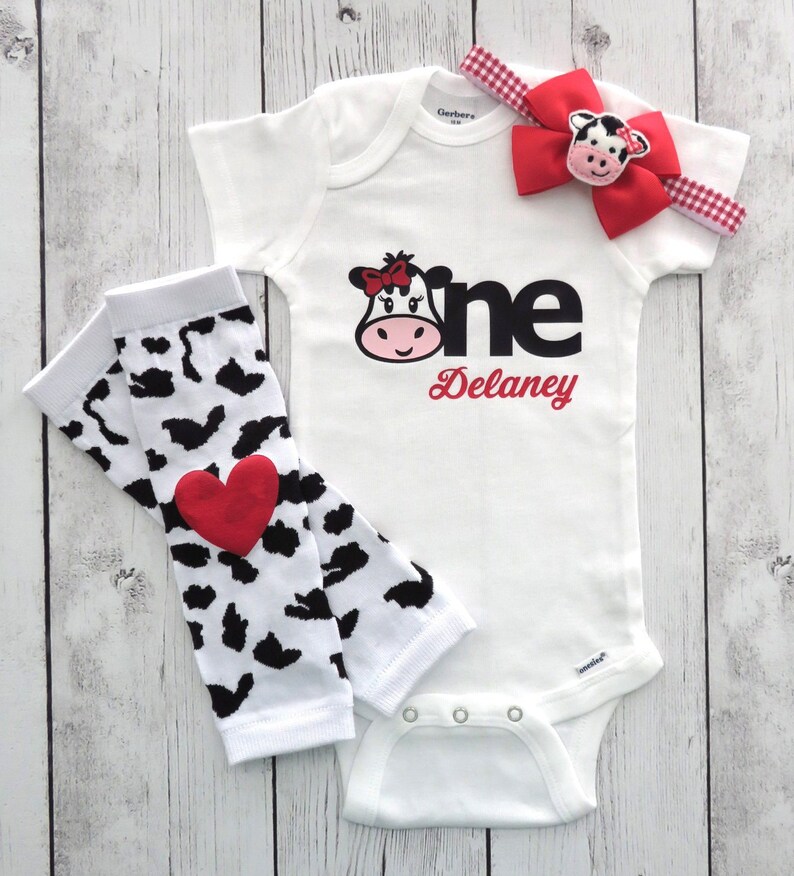 Download Cow One First Birthday Onesie in red for baby girl with | Etsy