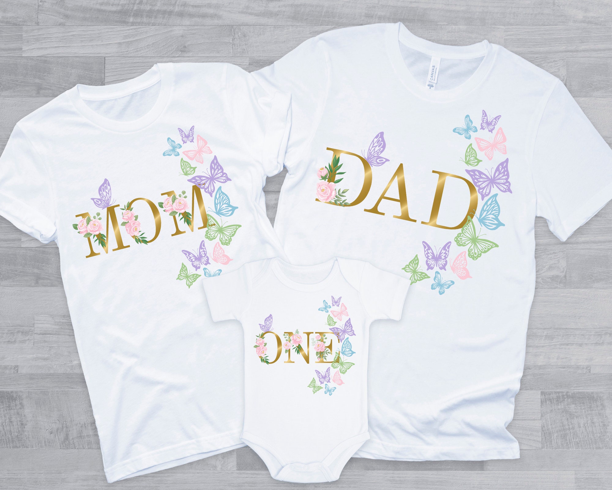 5 shirt set Mommy and Daddy and the Birthday Girl with Butterflies Kleding Jongenskleding Tops & T-shirts 
