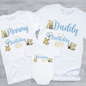 Classic Pooh Birthday Shirts - family of the birthday boy, vintage winnie the pooh, mom dad grandma brother, pooh hunny piglet