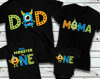 Monster 1e verjaardag familie op zwarte shirts - Monster 1e verjaardag jongen, mama van het verjaardagsmonster, we hebben een monster, monsterfamilie gemaakt