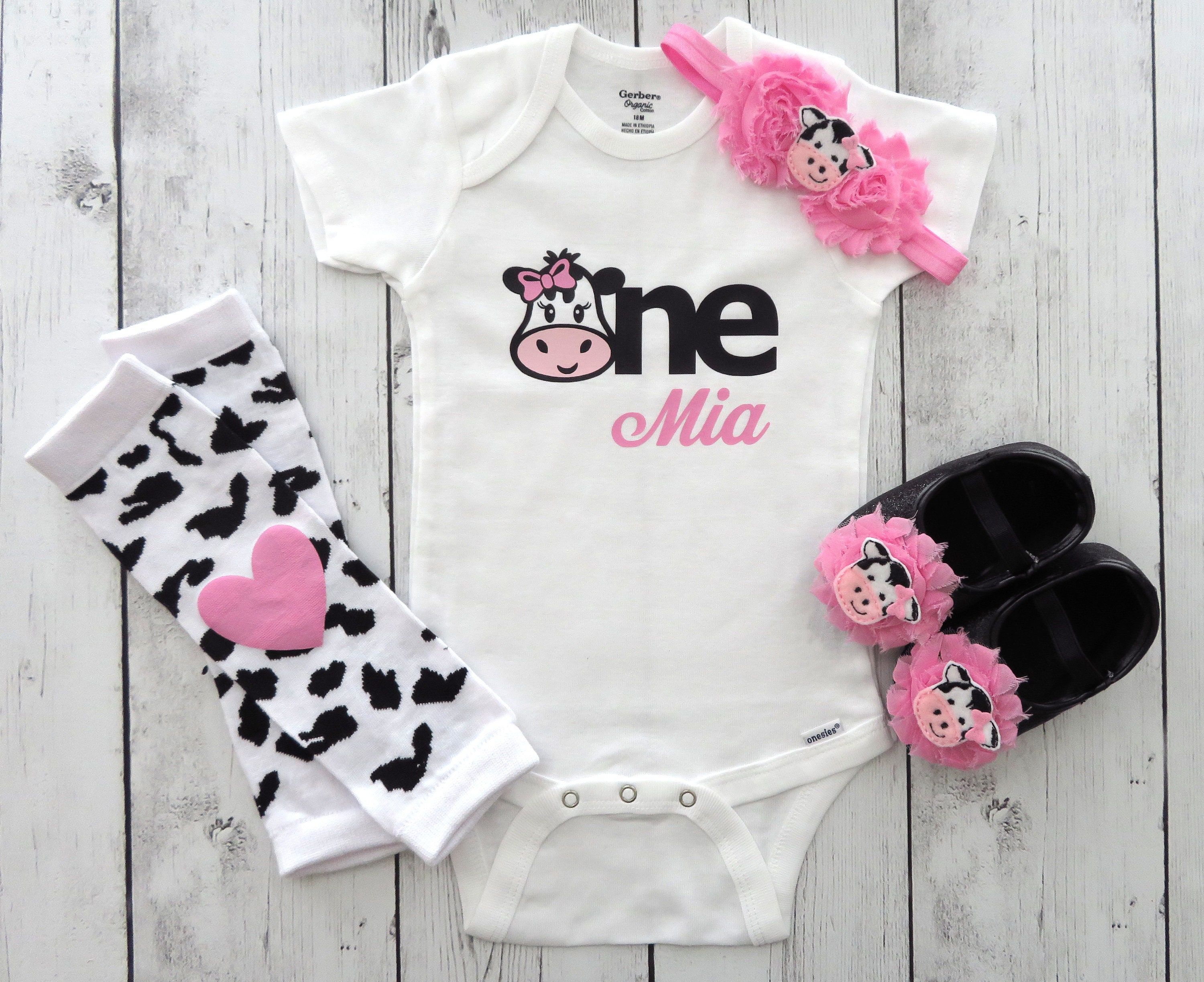 Cow One First Birthday Onesie in Medium Pink for Baby Girl Etsy
