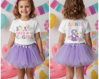 Splash into EIGHT Pool Party Birthday Girl Shirt - splish splash, 8th birthday t shirt, summer birthday, eight year old, swimming pool party
