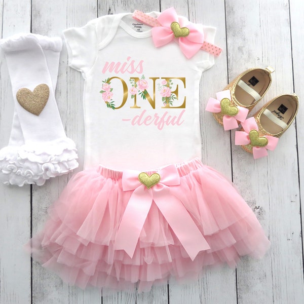 Miss ONEderful First Birthday Outfit for baby girl with pink tutu bloomers - pink and gold first birthday dress, 1st birthday outfit girl