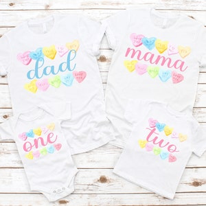 Conversation Hearts Birthday Family Shirts - little sweetheart birthday girl, mom dad nana, valentines day bday, february birthday, pink red