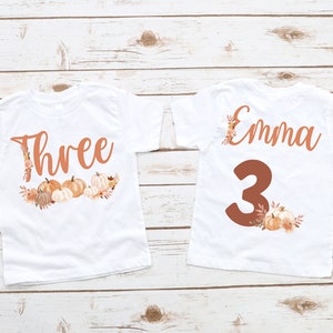 Pumpkin Floral T Shirt for 3rd Birthday Girl - third birthday shirt, boho pumpkin, three year old, fall first birthday girl, pumpkin flowers
