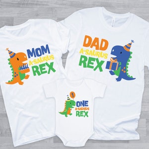 Dinosaur 1st Birthday matching Family Shirts - Dino 1st birthday boy, mommy saurus daddy saurus nana saurus aunt a saurus, roar im one,