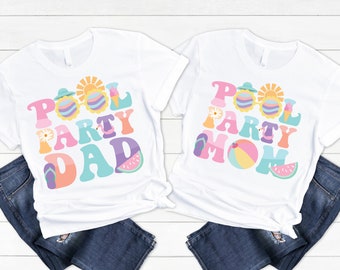 Camisetas familiares para fiestas de cumpleaños en la piscina: una al sol, fiesta de verano, cumpleaños de niña, mamá, papá, hermana, retro, chapoteo tropical, piscina