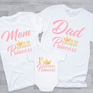 Princess 1st Birthday with matching Family Shirts - pink gold princess 1st birthday girl, mom dad grandma sister aunt, crown, princess bday
