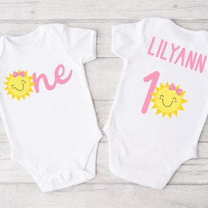 Sunshine 1st Birthday Girl - you are my sunshine, my only sunshine, first birthday bodysuit, pink yellow, sunshine first birthday girl