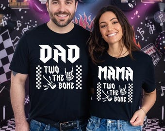 Bad TWO the Bone Birthday Family Shirts - 2nd birthday boy, rock n roll birthday theme, rock on skeleton hand, two year old, born two rock