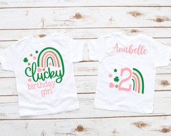 Chemise arc-en-ciel porte-bonheur pour fille de 2 ans - anniversaire de la Saint-Patrick, trèfles roses verts, deux ans, anniversaire de mars, Saint-Patrick