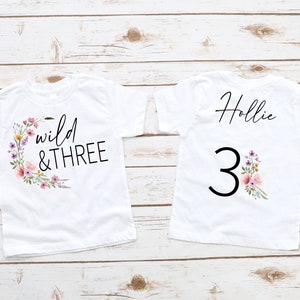 Wild & Three Wildflower 3rd Birthday T Shirt - third birthday shirt, wild flowers birthday, three year old, boho wildflower oufit girl