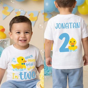 Oh Duck! Im Two-tröja för 2-årsdagspojke - quack splish splash, andra födelsedagströja, två år gammal, bubblor, gummianka födelsedag blå