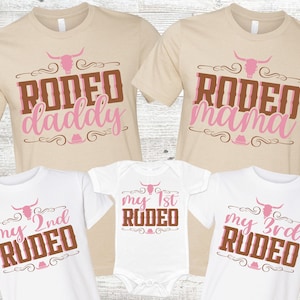Rodeo Birthday Girl on Colored Shirts - rodeo mama, actually my first rodeo, 2nd rodeo, mom dad nana aunt birthday shirts, pink rodeo