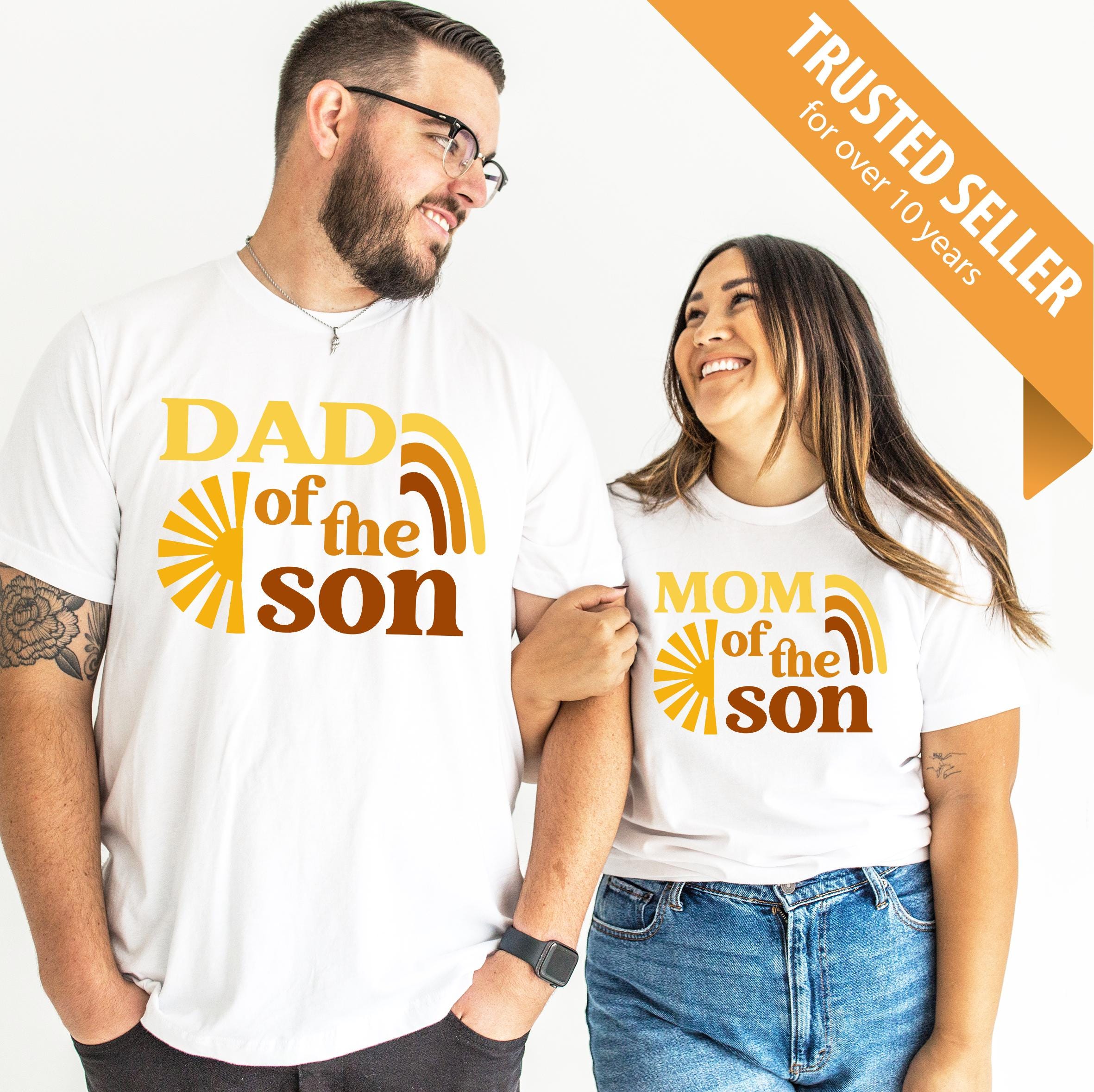 Here Comes the Son Family Shirts - birthday or baby shower, boho colors, sunshine rainbow, first trip around the sun, boy birthday