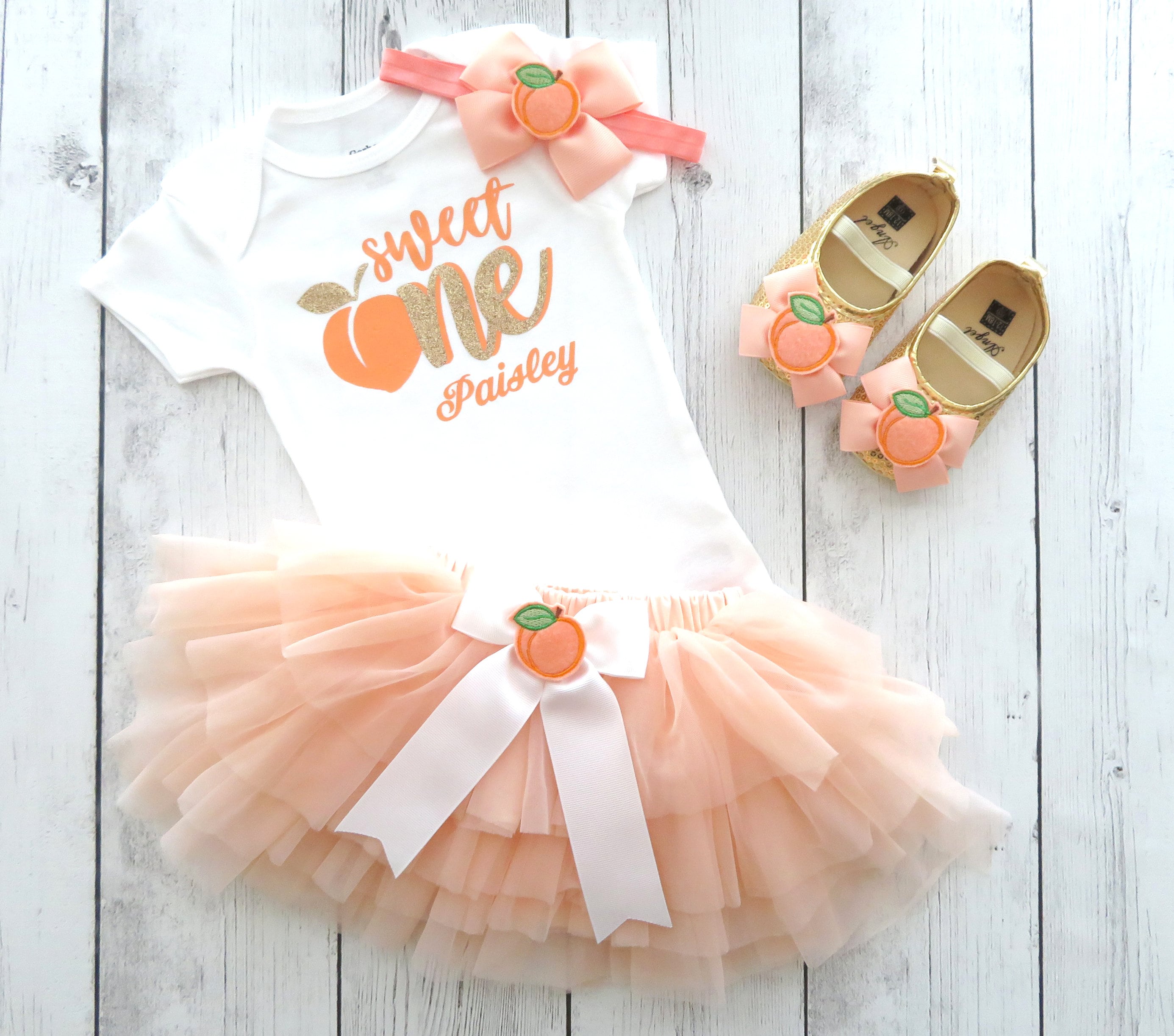 Peaches First Birthday Outfit for baby girl with peach tutu Etsy