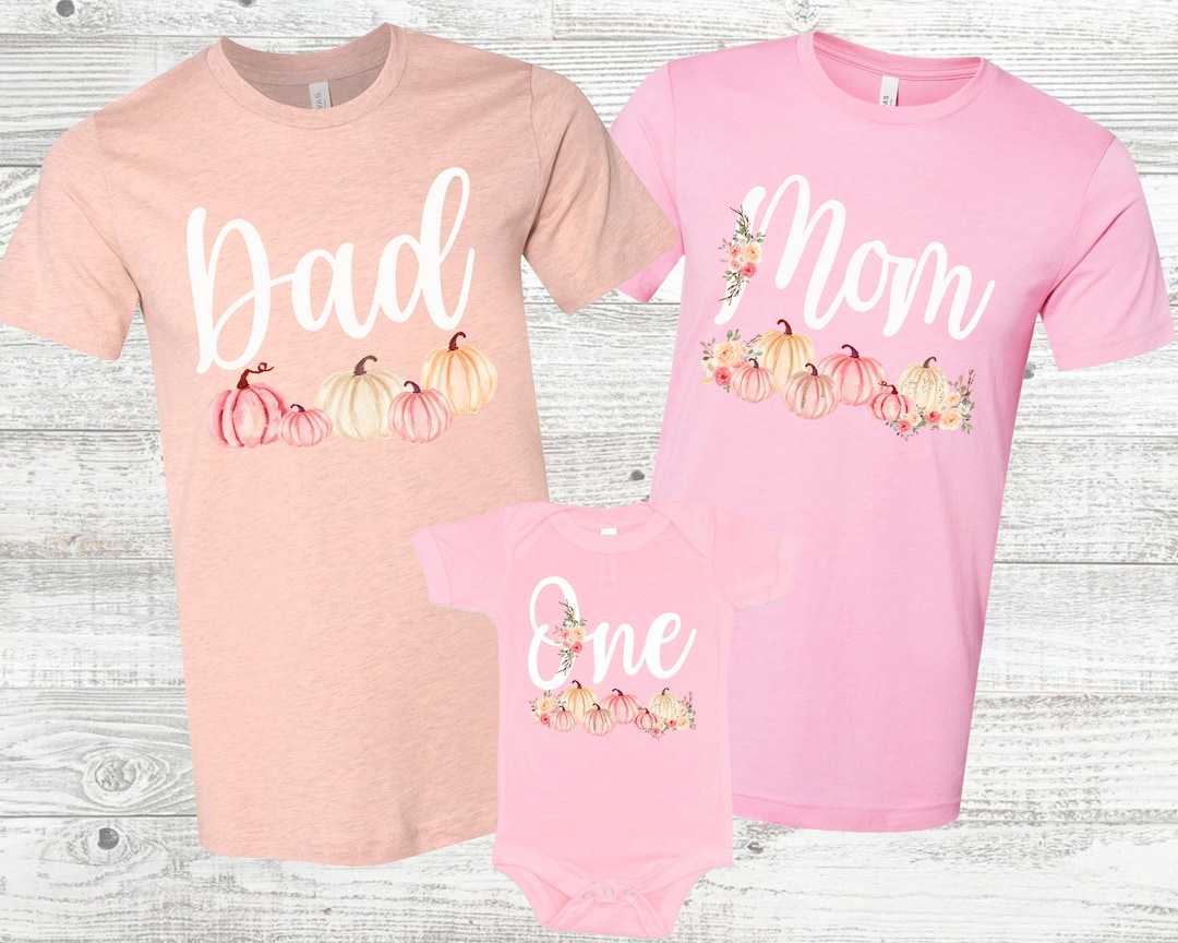 Pink and Light Orange Pumpkin Birthday Family Shirts -pink and