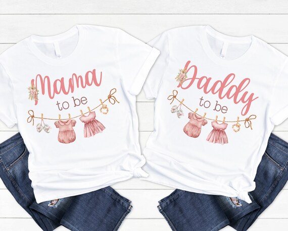 Chemises de famille pour baby shower fille corde a linge vetements pour bebe boheme future maman petite fille sur le chemin future maman baby shower rose Etsy France