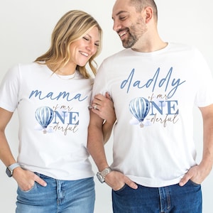 Hot Air Balloon Family T-Shirts for his 1st Birthday Party - up up and away, adventure awaits, mr onederful, blue hot air balloon boy