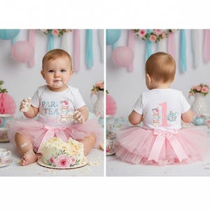 Par-tea Girl T Shirt for 1st Birthday Girl - alice in onederland, 1st bday shirt, tea time birthday, Lets partea, english garden, one year