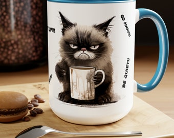 Angry Siamese Cat with Blunt Sayings Two-Tone Coffee Mugs, 15oz