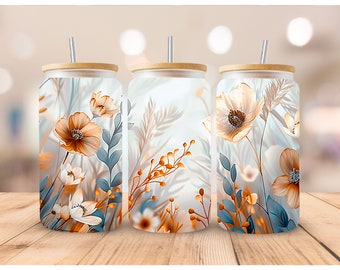 Frosted Glass Can BOHO Vintage Flowers