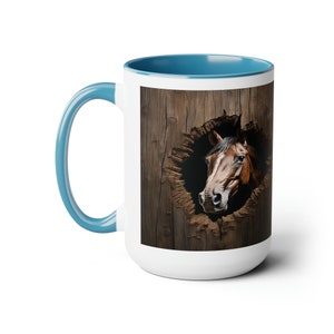 Horse PeekingThrough the Wall of the Barn Two-Tone Coffee Mugs, 15oz image 6