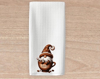 Gnomes Resting in Coffee Cups Waffle Weave Tea Towels