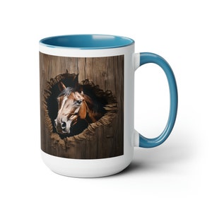 Horse PeekingThrough the Wall of the Barn Two-Tone Coffee Mugs, 15oz image 7