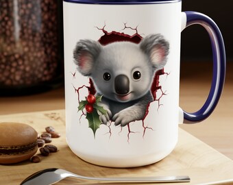 Koala Breaking Through the Wall Two-Tone Coffee Mugs, 15oz