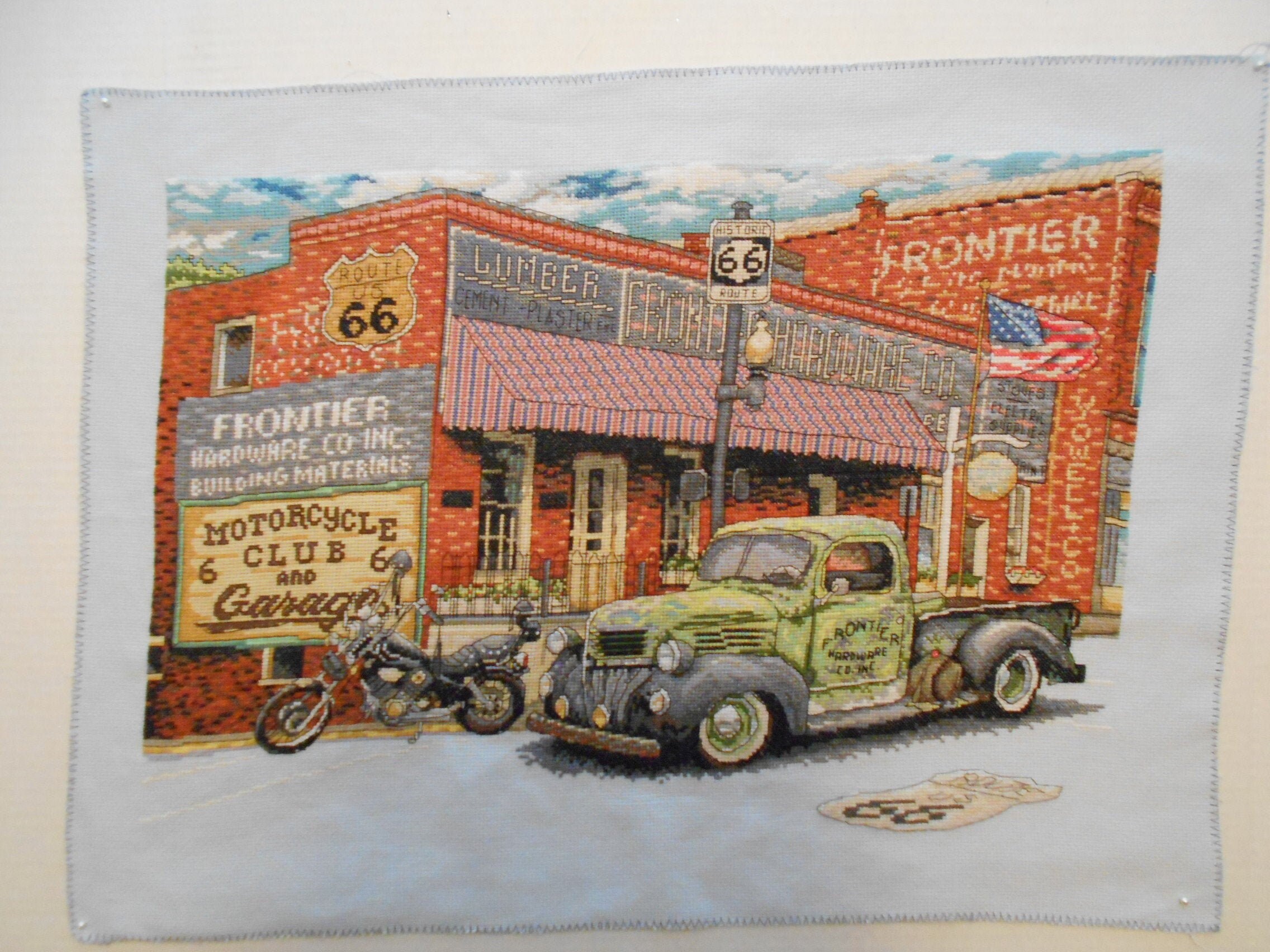 Route 66 Cross Stitch: Vintage Truck & Motorcycle, Framed - Etsy