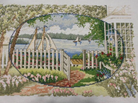 Finished Counted Cross Stitch Sailboats On Lake Soothing Etsy