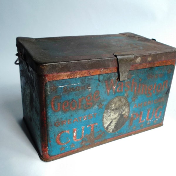 Perfectly Old and Rusty George Washington Cut Plug Tin