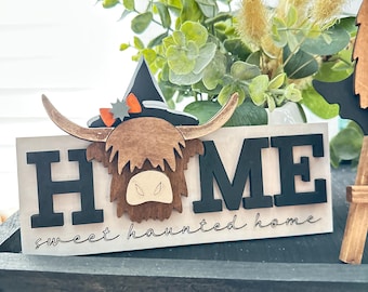 HIGHLAND COW** Halloween Farmhouse Themed Tiered Tray Set/4!
