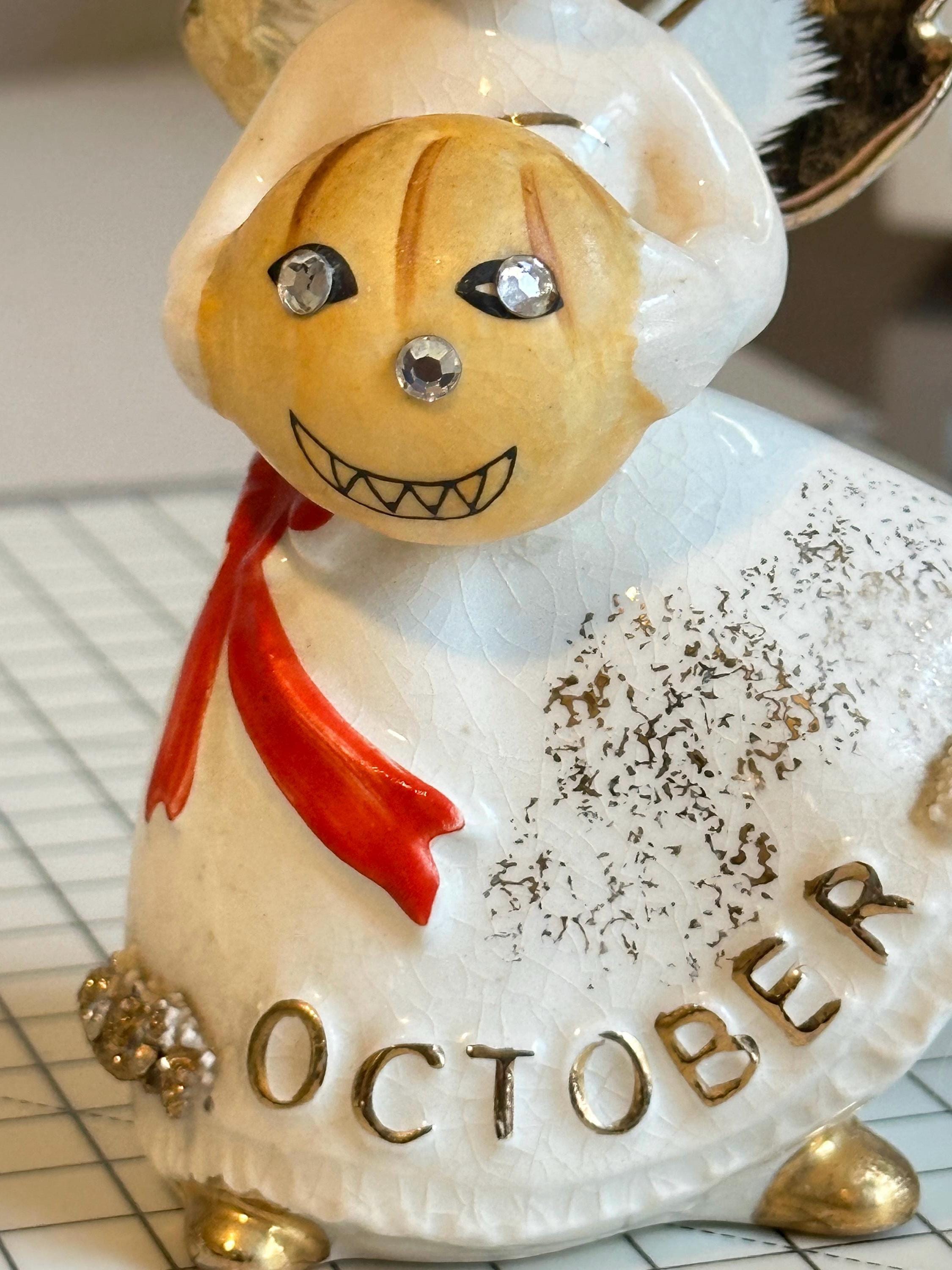 Lefton 1957 OCTOBER Angel With Pumpkin: Signed, #1987J. MID