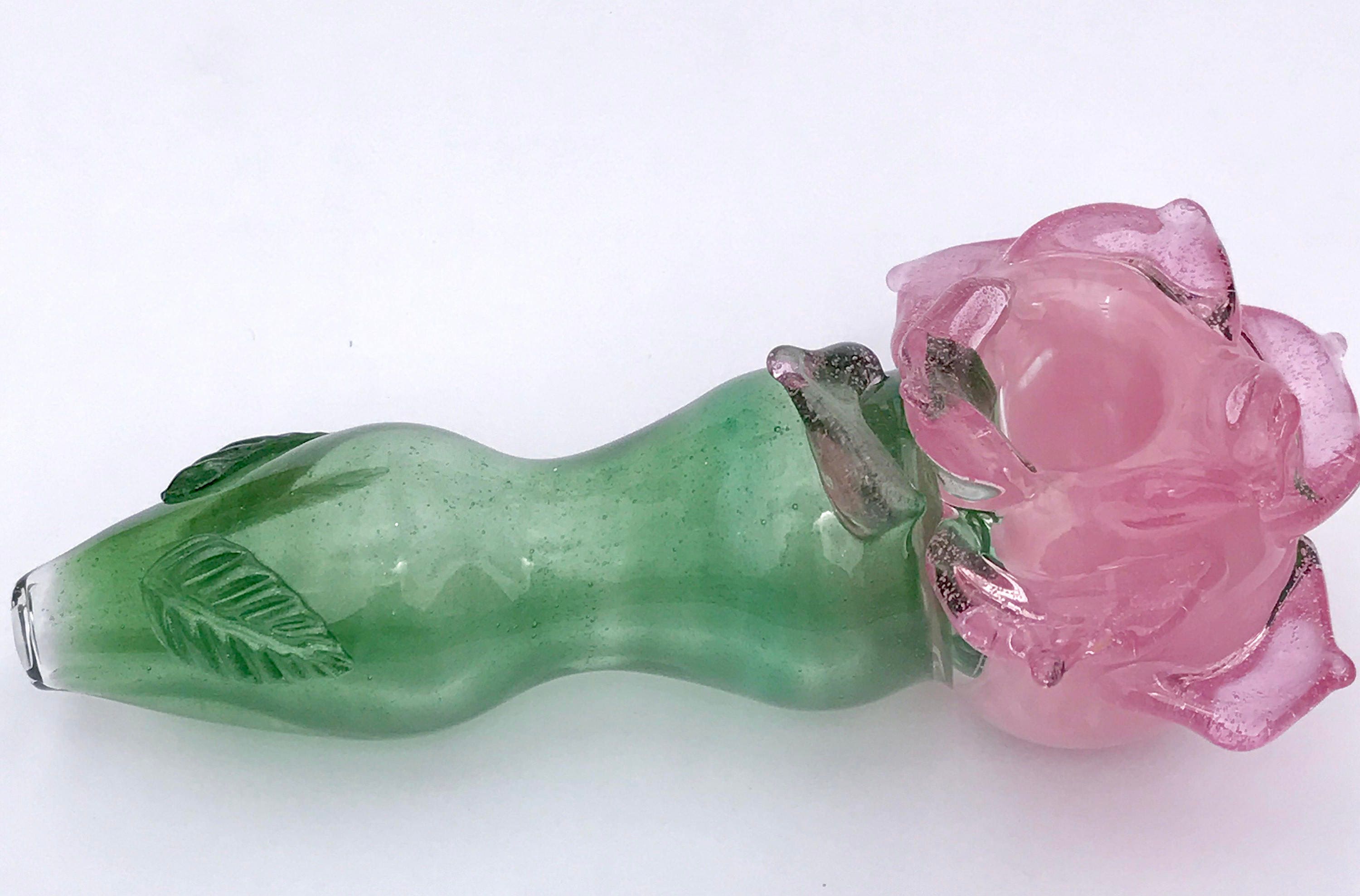 Pink Rose Glass Tobacco Pipe Etsy