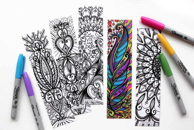 Set of 5 bookmarks bookmark coloring Life is beautiful | Etsy