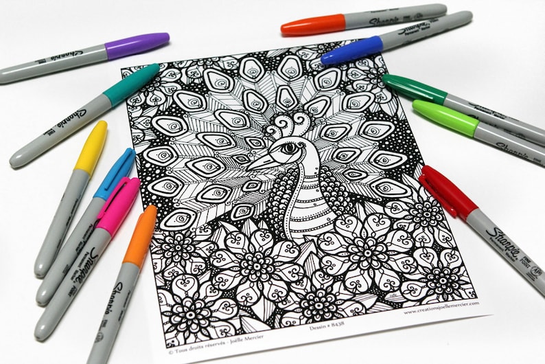 Mandala à Colorier Dessin 8438 Imprimé Sur Carton Coloriage De Relaxation Paon Oiseau