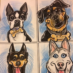 Customizable Pet Caricature  -- 4 in one drawing
