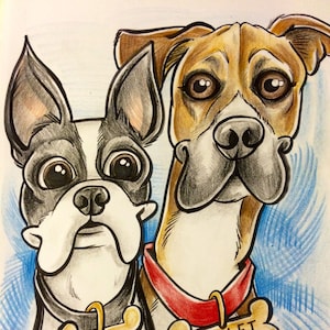 Customizable Pet Caricature -- 2 animals in one drawing