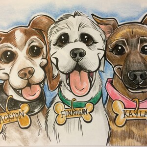 Customizable Pet Caricature -- 3 in one drawing