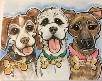 Customizable Pet Caricature -- 3 in one drawing