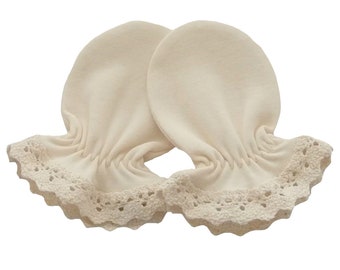 Cotton Baby Anti Scratch Mittens Gloves Beige Cotton Lace