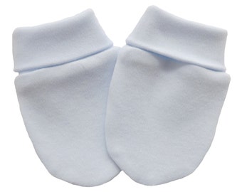 Cotton Knitted Baby Mittens: Anti-Scratch Light Blue
