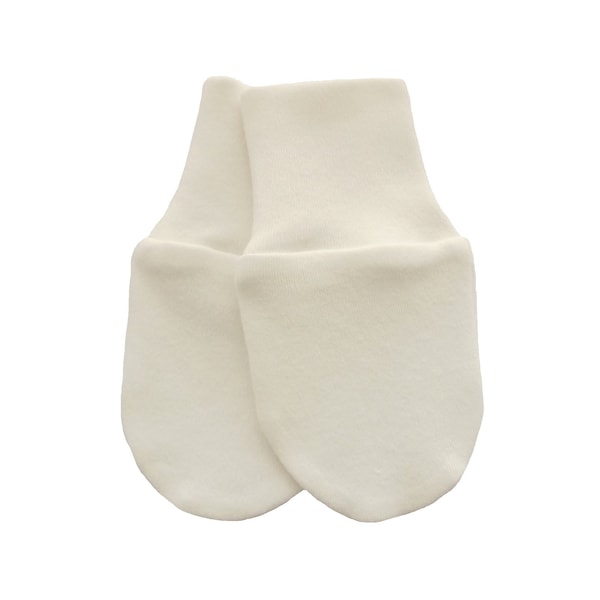 0-3/ 3-6/ 6-12 Months Organic Cotton Knitted Newborn Baby Anti Scratch Mittens Gloves Color Ivory