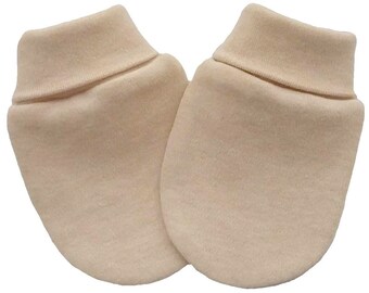Cotton Knitted Newborn Baby Anti Scratch Mittens Gloves, Color Light Brown