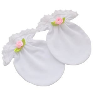 0-3/ 3-6 Months 100% Cotton Jersey Newborn Baby Anti Scratch Mittens Gloves Christening Color White Cotton Lace, Satin Rose, 1 Pair